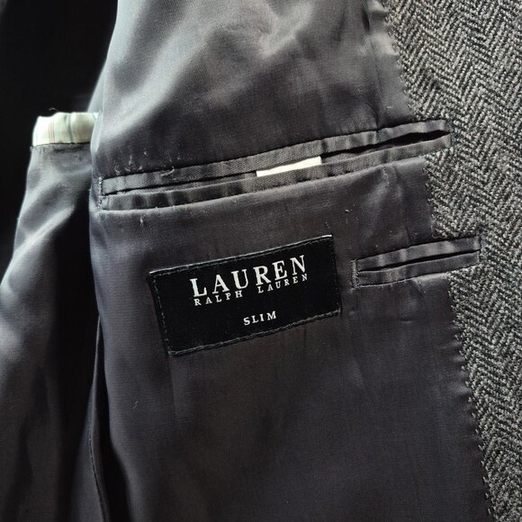 Lauren Ralph Lauren Mens Blazer Jacket Size 44 Slim Fit Wool Black Label Career - Picture 10 of 12
